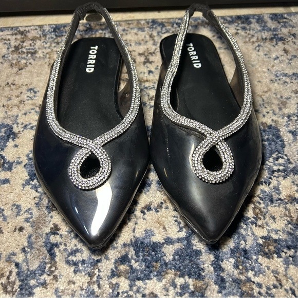 Torrid Black & Silver Jeweled Pointed Toe Slingback Flats 6 Extra Wide Width - Picture 3 of 12